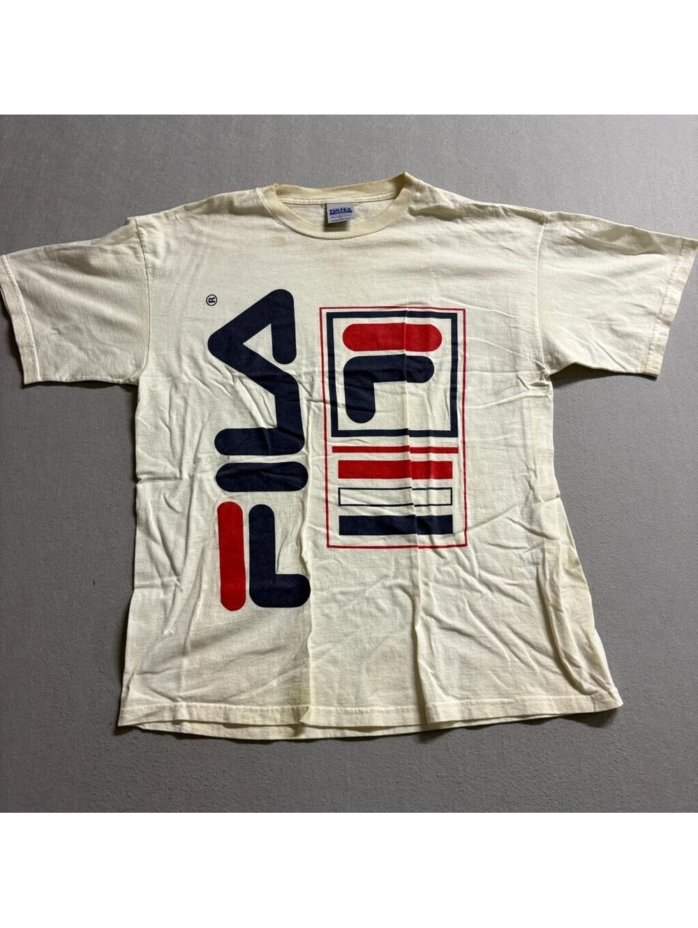 Vintage Fila T Shirt Mens XL Cream Tultex Single Stitch Graphic Tee Made in